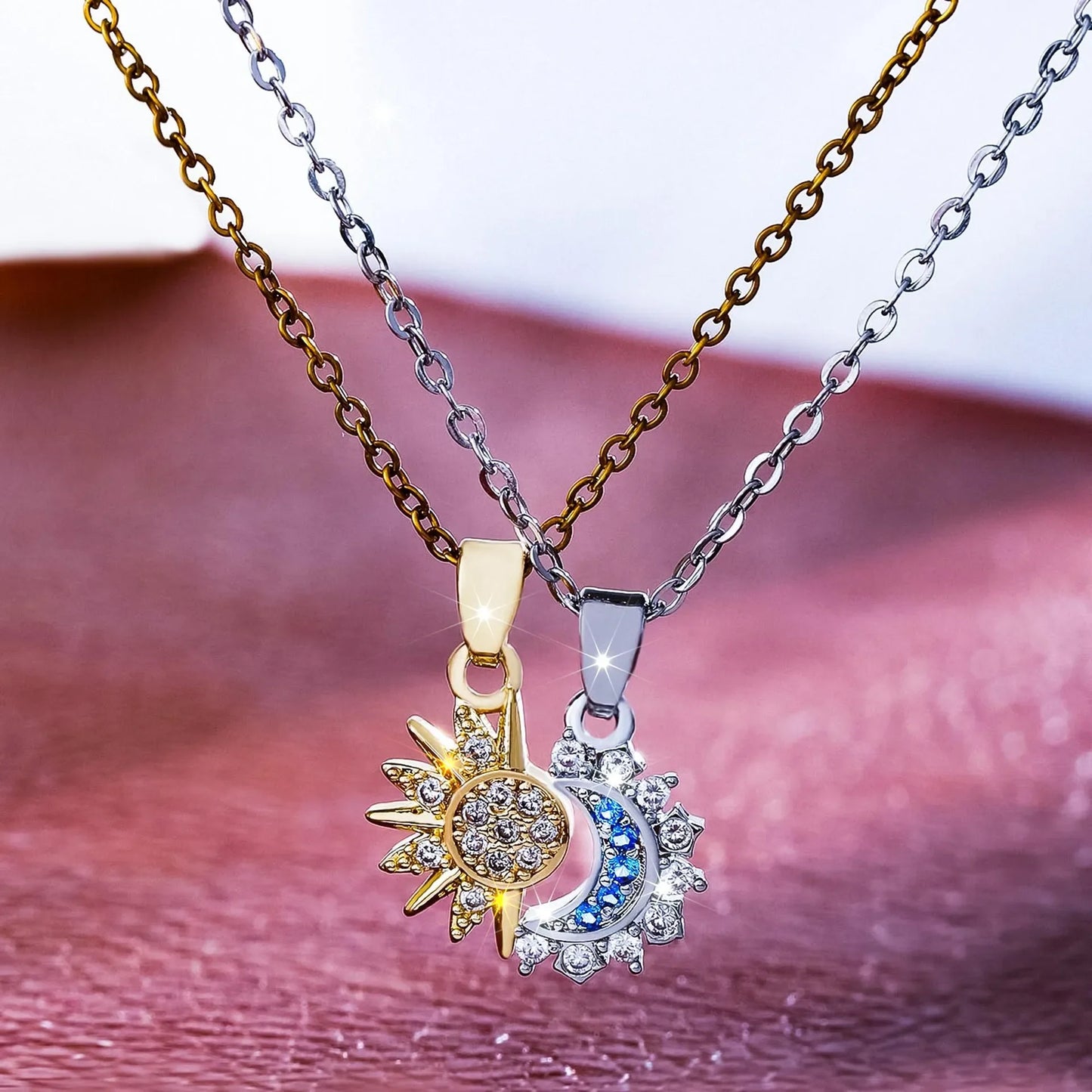 Magnetic Half Moon Sun Shape Necklace