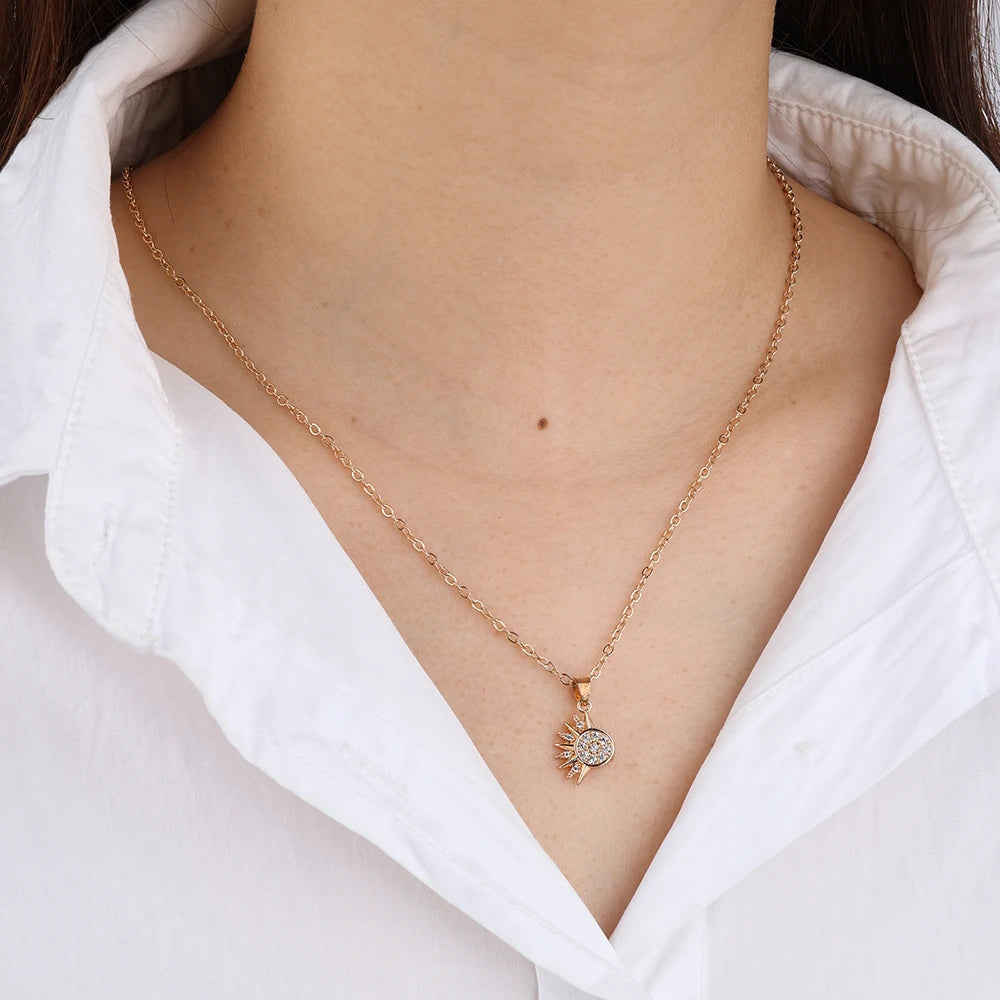 Magnetic Half Moon Sun Shape Necklace